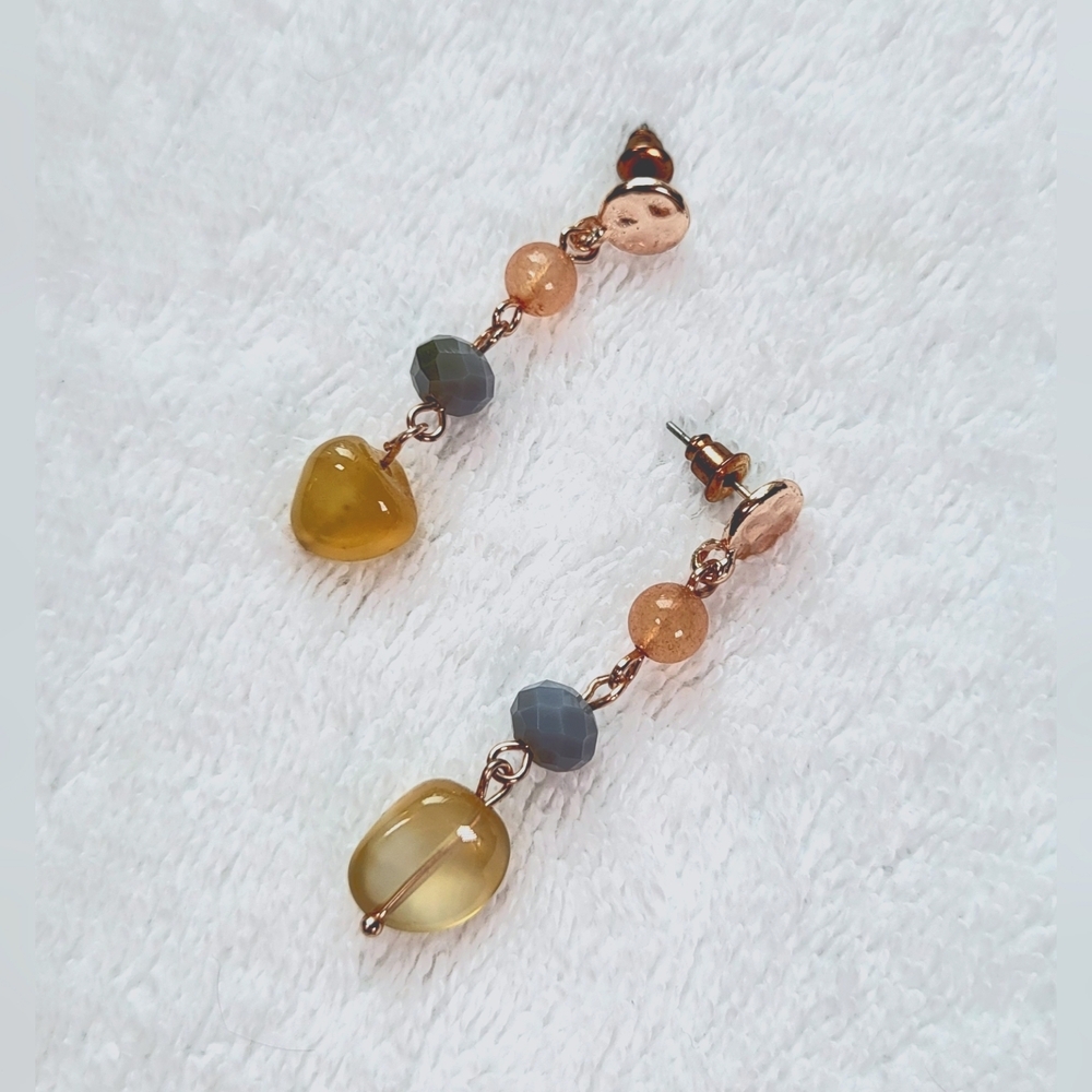 Elegant Rose Gold Multi-Color Beaded Drop Earrings for Pierced Ears | Boho